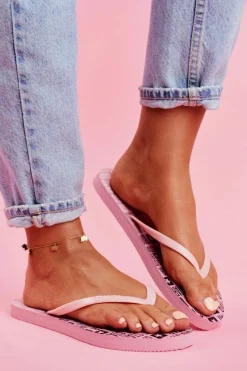 Big Star Shoes Damskie Klapki Japonki Big Star FF274A304 Różowe