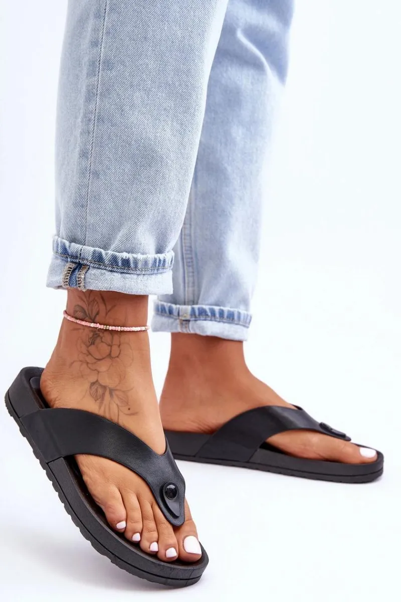 Clearance Boto Damskie Klapki Japonki Na Platformie Czarne Bellitta