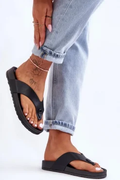 Clearance Boto Damskie Klapki Japonki Na Platformie Czarne Bellitta