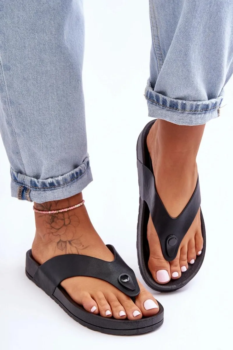 Clearance Boto Damskie Klapki Japonki Na Platformie Czarne Bellitta