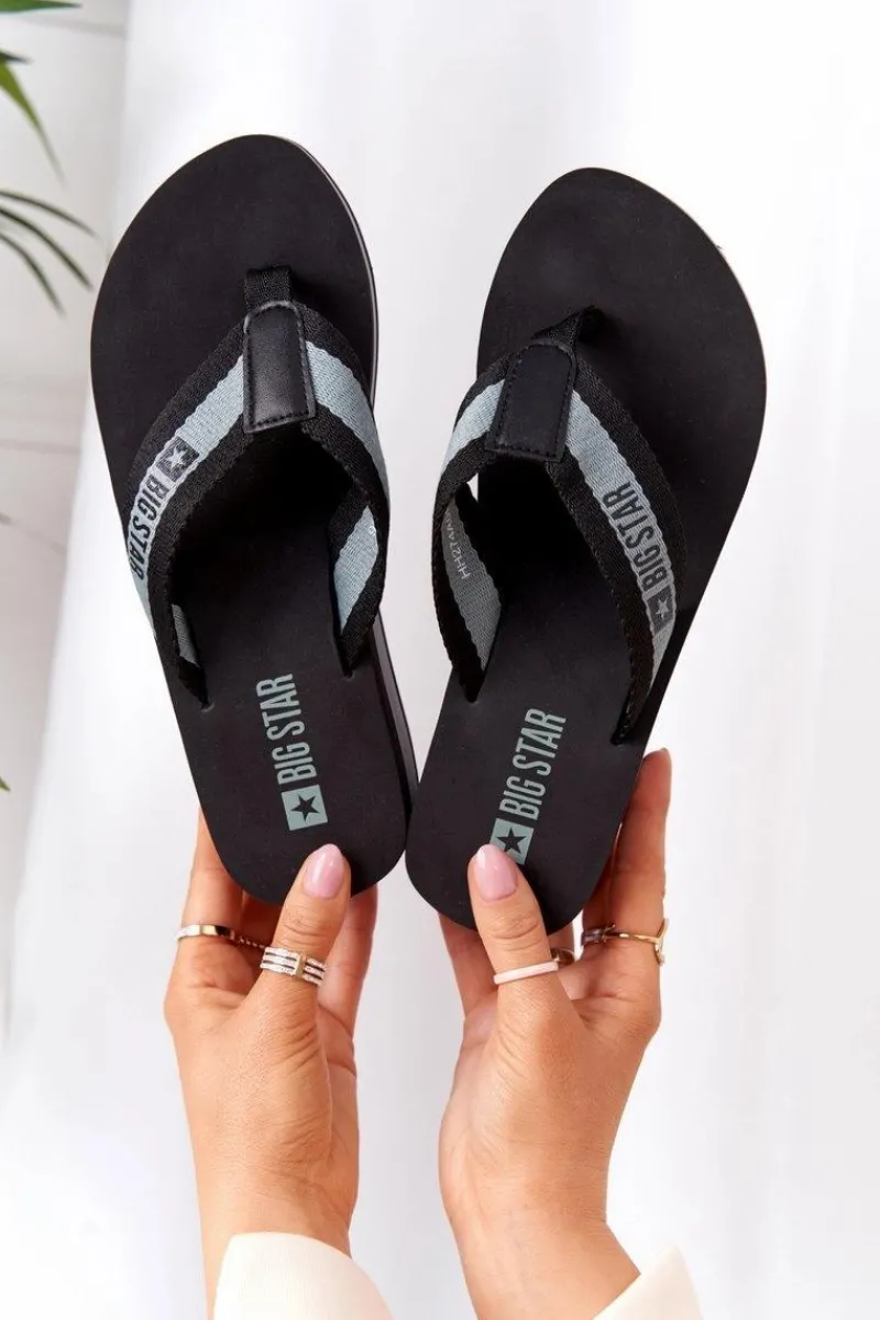 New Damskie Klapki Japonki Na Koturnie Big Star HH274A096 Czarne Damskie Klapki Na Koturnie|Klapki Na Obcasie