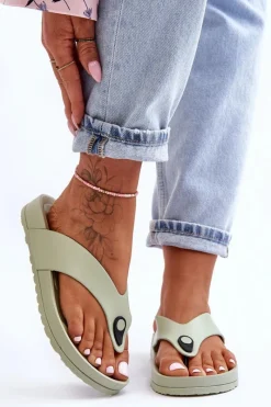 Boto Damskie Klapki Japonki Na Platformie Zielone Bellitta