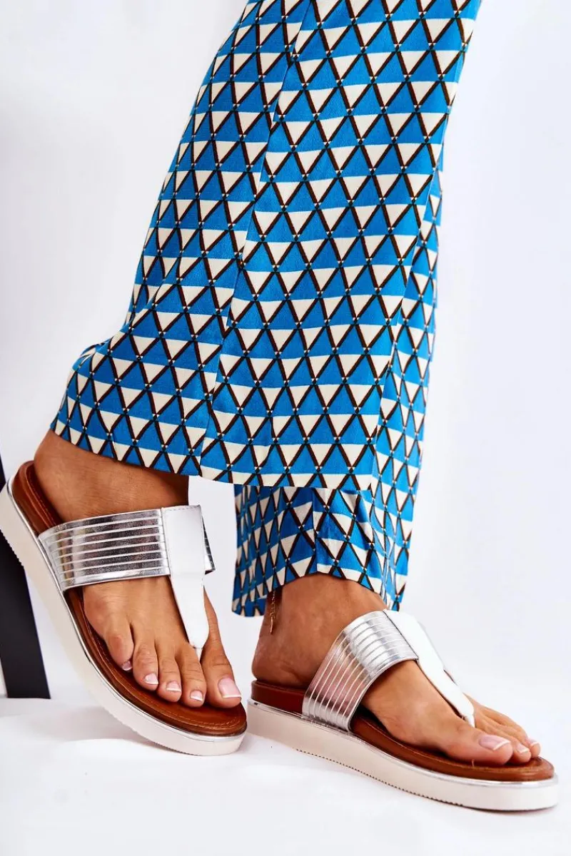 Klapki Damskie Big Star|Klapki Damskie Japonki>Boto Damskie Klapki Japonki Na Platformie Biało-Srebrne Morissa