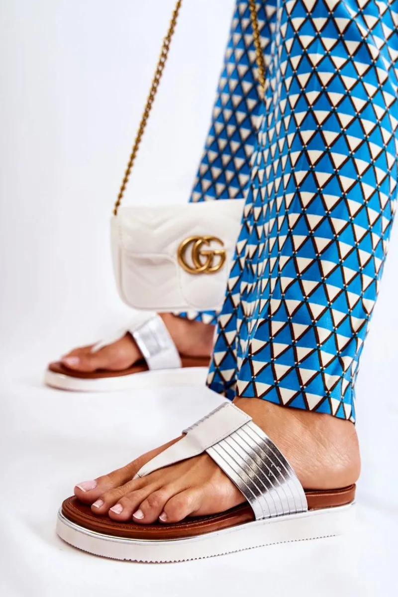 Klapki Damskie Big Star|Klapki Damskie Japonki>Boto Damskie Klapki Japonki Na Platformie Biało-Srebrne Morissa