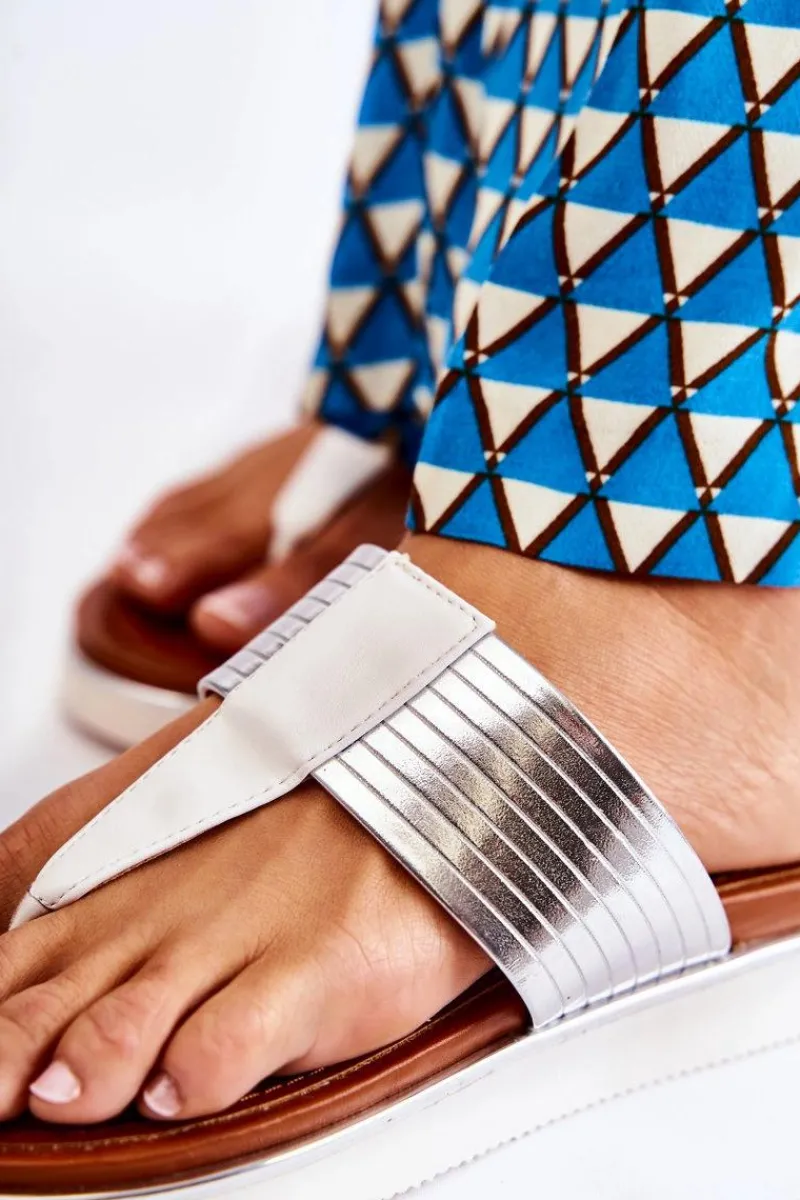 Klapki Damskie Big Star|Klapki Damskie Japonki>Boto Damskie Klapki Japonki Na Platformie Biało-Srebrne Morissa