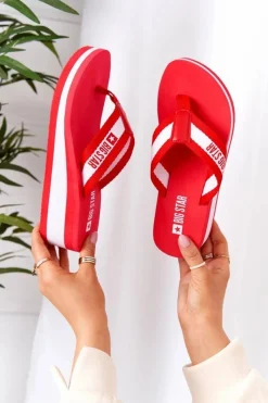 Best Big Star Shoes Damskie Klapki Japonki Na Koturnie Big Star HH274A095 Czerwone