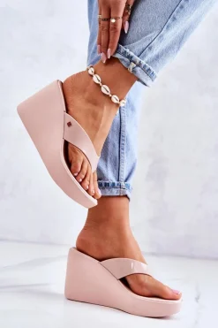 ZAXY Damskie Klapki Japonki Na Koturnie HH285294 Nude