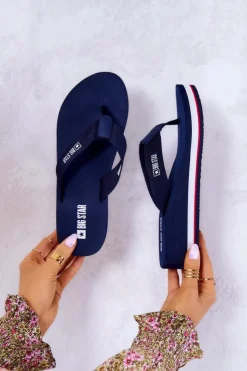 Hot Big Star Shoes Damskie Klapki Japonki Na Koturnie Big Star JJ274A331 Granatowe Niebieski