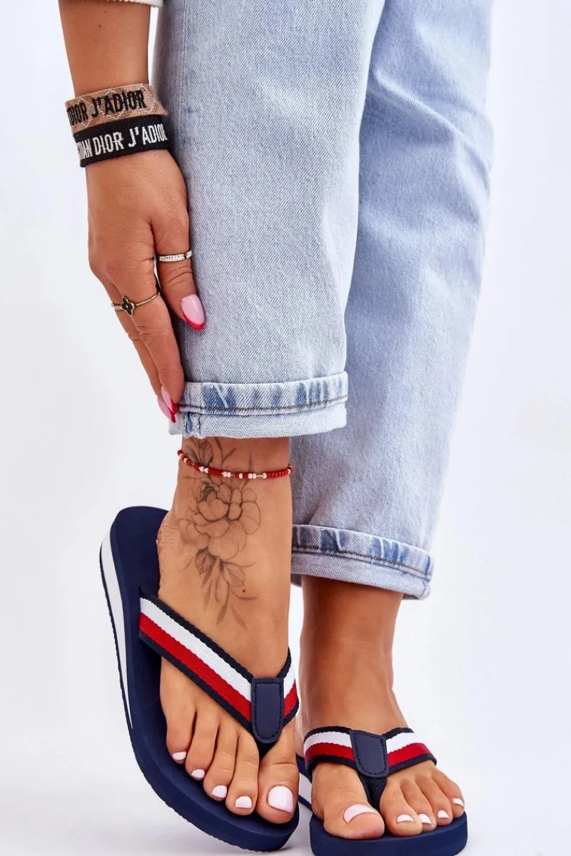 Klapki Damskie Big Star|Klapki Damskie Japonki>Big Star Shoes Damskie Klapki Japonki Na Platformie Big Star LL274779 Granatowe Niebieski