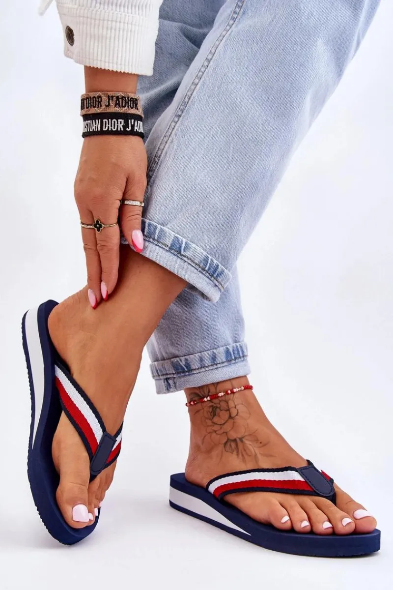 Klapki Damskie Big Star|Klapki Damskie Japonki>Big Star Shoes Damskie Klapki Japonki Na Platformie Big Star LL274779 Granatowe Niebieski