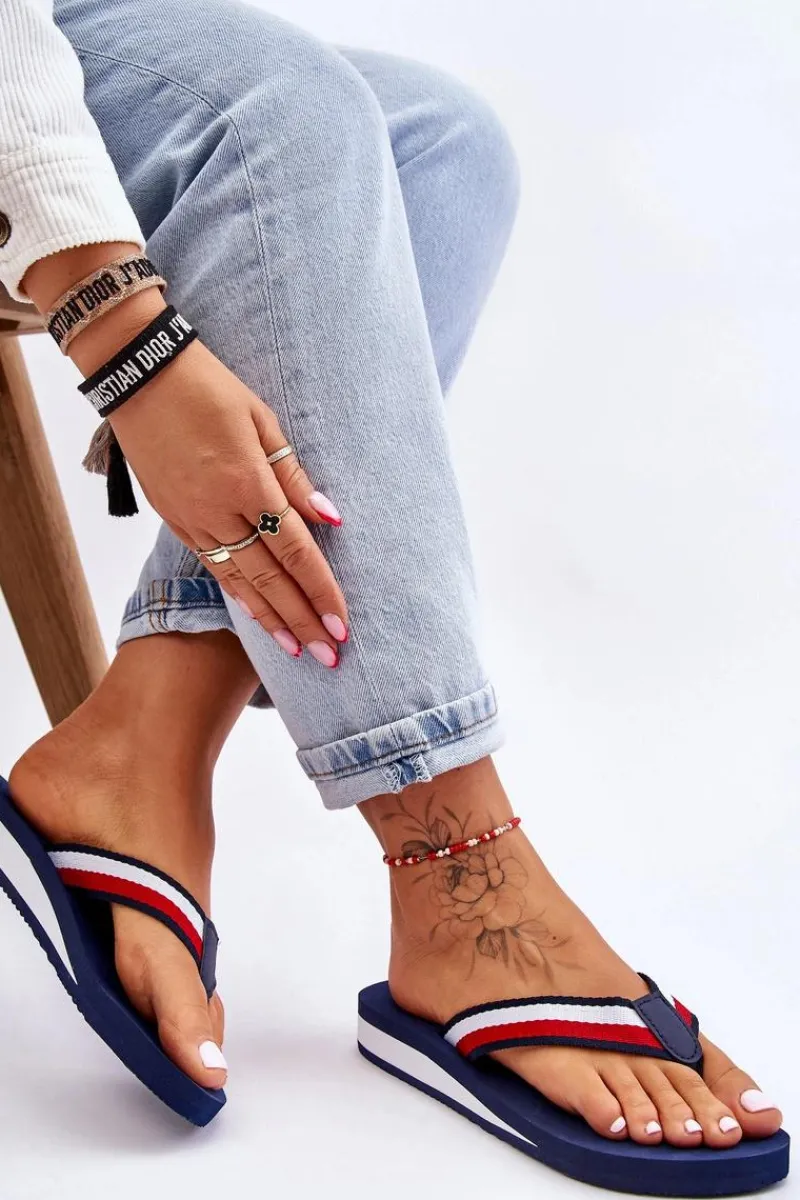 Klapki Damskie Big Star|Klapki Damskie Japonki>Big Star Shoes Damskie Klapki Japonki Na Platformie Big Star LL274779 Granatowe Niebieski