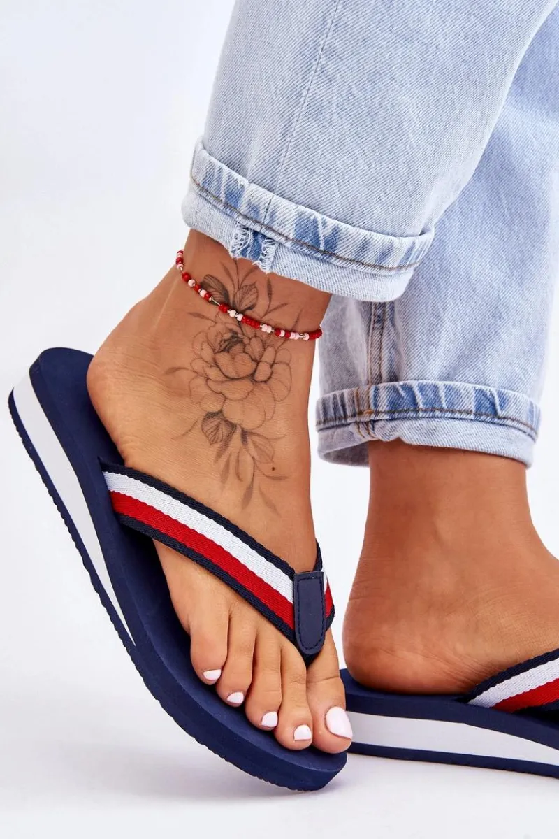 Klapki Damskie Big Star|Klapki Damskie Japonki>Big Star Shoes Damskie Klapki Japonki Na Platformie Big Star LL274779 Granatowe Niebieski