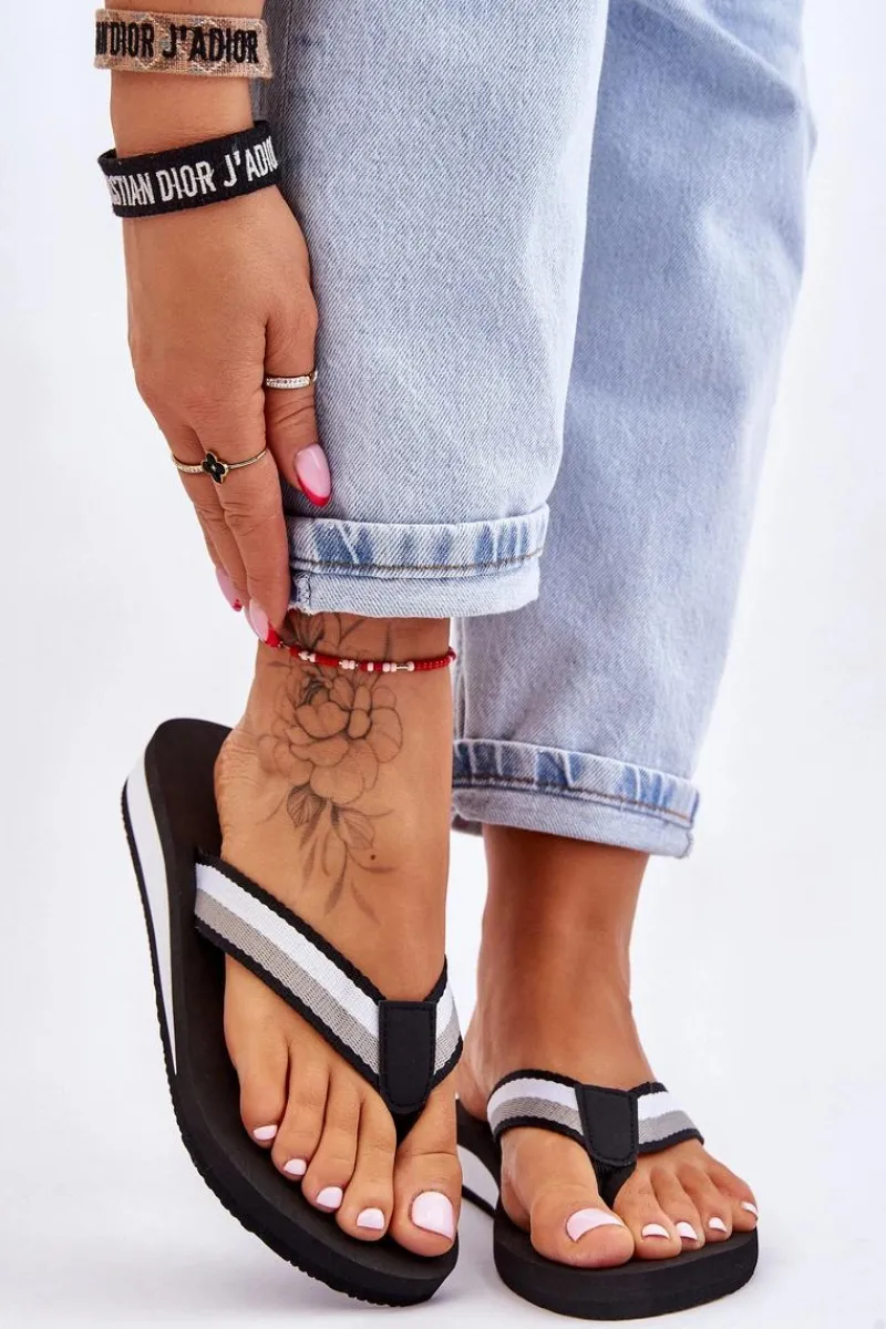 New Big Star Shoes Damskie Klapki Japonki Na Platformie Big Star LL274781 Czarne Czarny