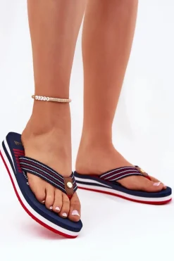 New Big Star Shoes Damskie Klapki Japonki Na Koturnie Big Star RR274A126 Granatowe