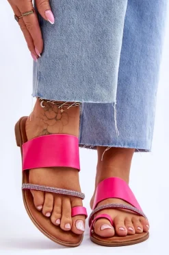 Online Boto Damskie Klapki Japonki Z Ozdobnym Paskiem Fuksja Sublime