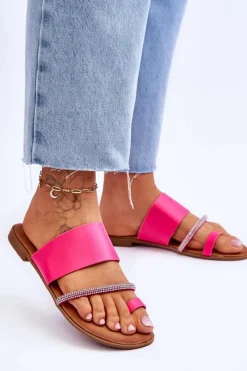 Online Boto Damskie Klapki Japonki Z Ozdobnym Paskiem Fuksja Sublime