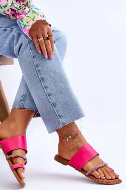 Online Boto Damskie Klapki Japonki Z Ozdobnym Paskiem Fuksja Sublime