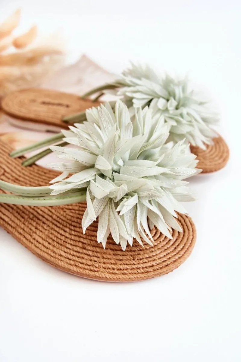 Klapki Damskie Japonki>Boto Damskie Klapki Japonki Z Materiałową Ozdobą Zielone Eviana