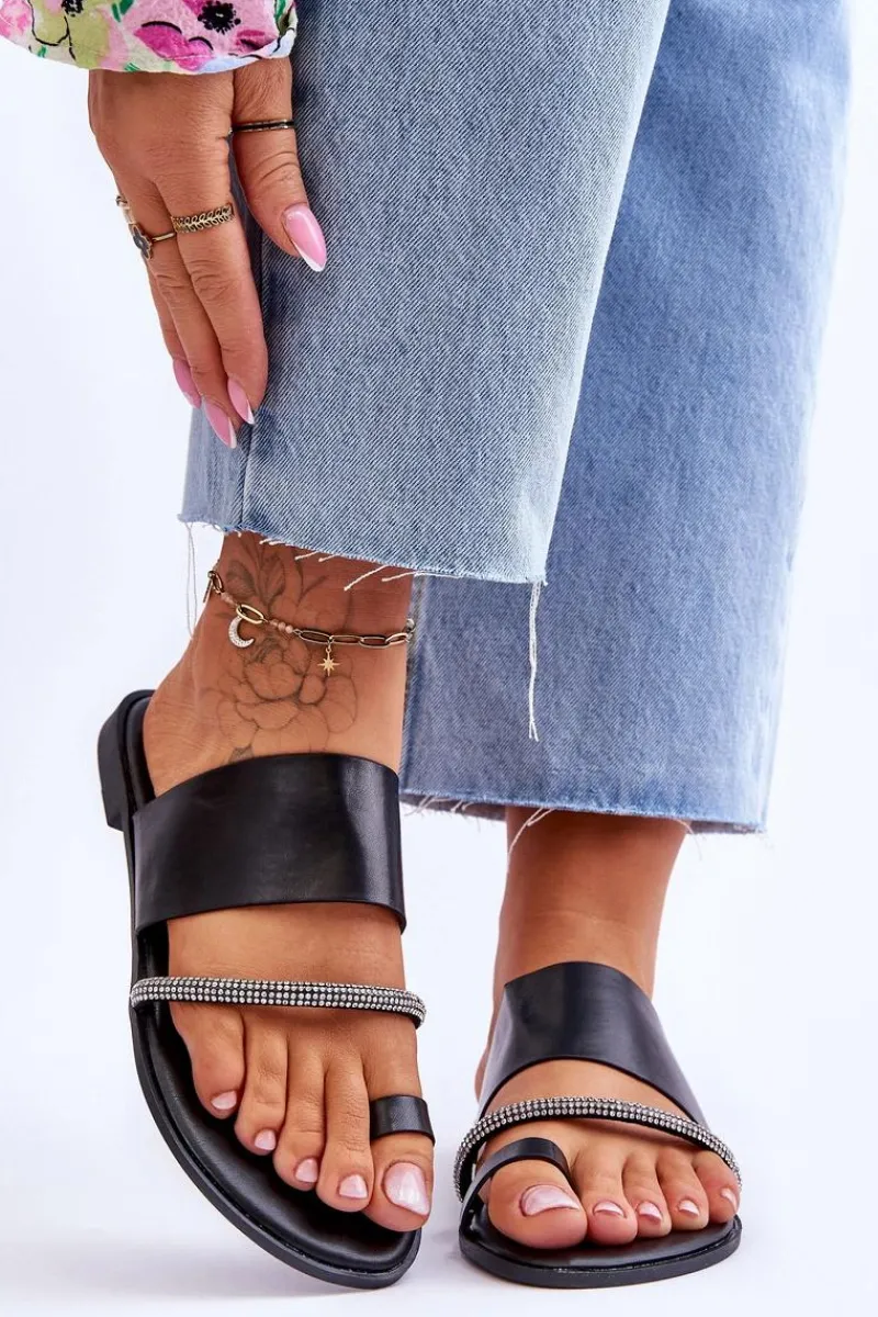 Discount Damskie Klapki Japonki Z Ozdobnym Paskiem Czarne Sublime Damskie Klapki Damskie Japonki