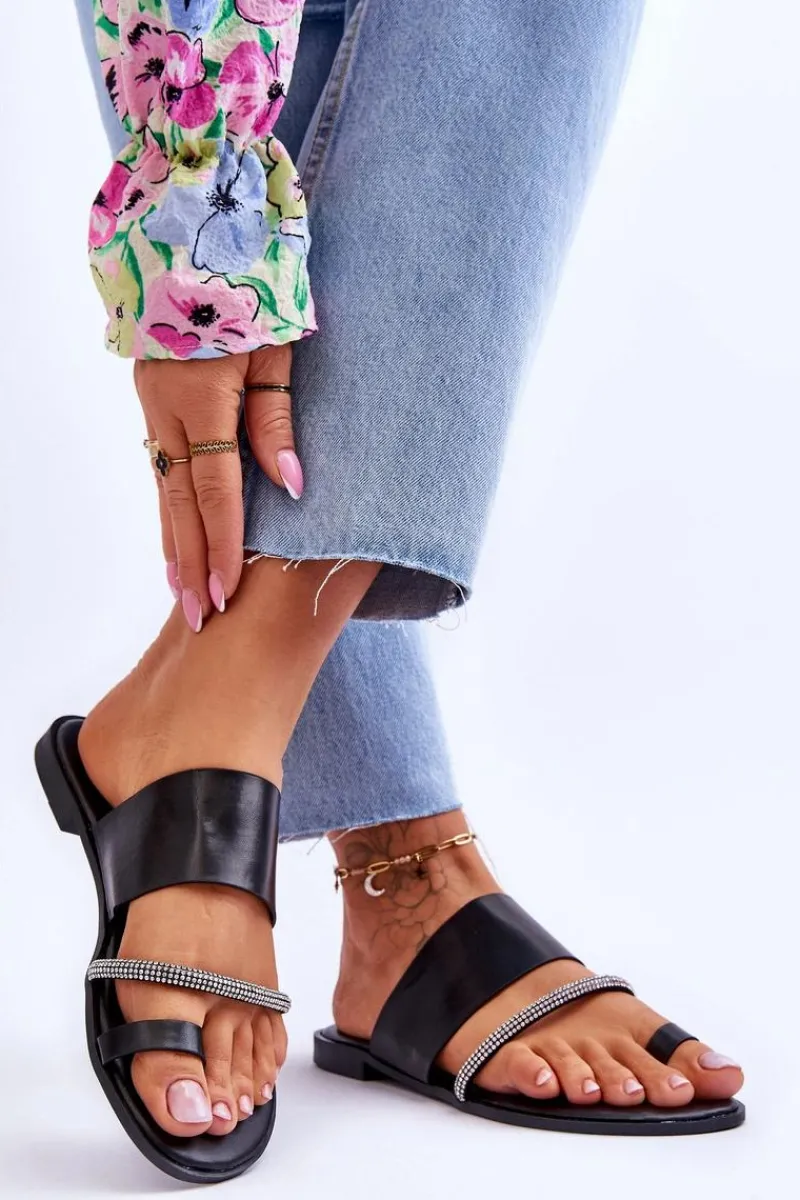 Discount Damskie Klapki Japonki Z Ozdobnym Paskiem Czarne Sublime Damskie Klapki Damskie Japonki