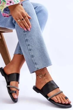 Discount Damskie Klapki Japonki Z Ozdobnym Paskiem Czarne Sublime Damskie Klapki Damskie Japonki