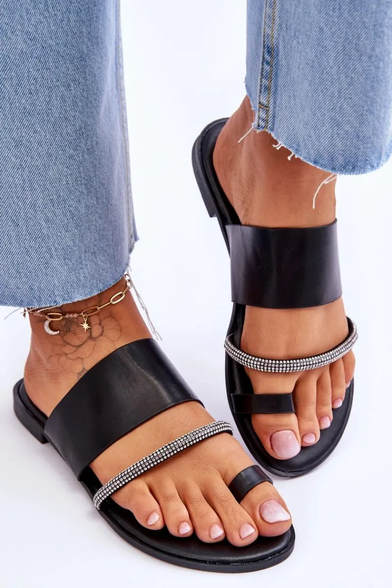 Discount Damskie Klapki Japonki Z Ozdobnym Paskiem Czarne Sublime Damskie Klapki Damskie Japonki