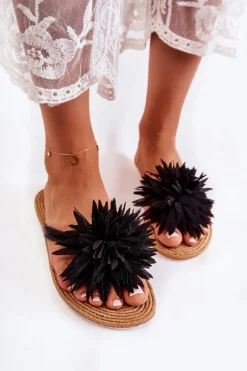 Best Damskie Klapki Japonki Z Materiałową Ozdobą Czarne Eviana Damskie Klapki Damskie Klasyczne