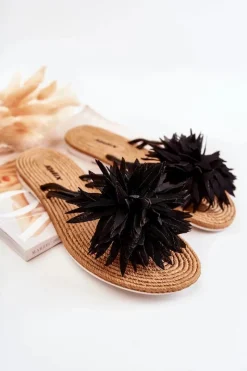 Best Damskie Klapki Japonki Z Materiałową Ozdobą Czarne Eviana Damskie Klapki Damskie Klasyczne
