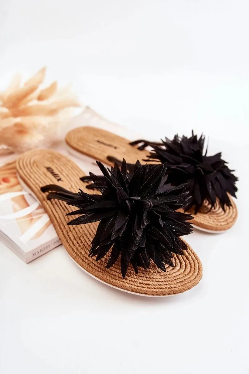 Best Damskie Klapki Japonki Z Materiałową Ozdobą Czarne Eviana Damskie Klapki Damskie Klasyczne