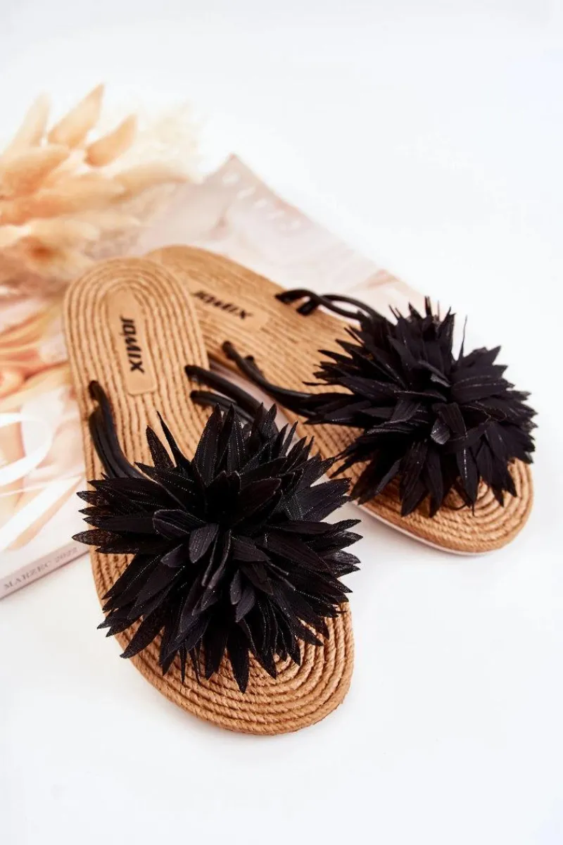 Best Damskie Klapki Japonki Z Materiałową Ozdobą Czarne Eviana Damskie Klapki Damskie Klasyczne