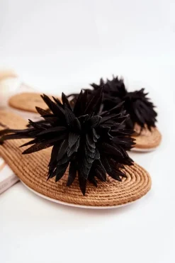 Best Damskie Klapki Japonki Z Materiałową Ozdobą Czarne Eviana Damskie Klapki Damskie Klasyczne