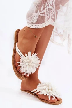 Best Damskie Klapki Japonki Z Materiałową Ozdobą Białe Eviana Damskie Klapki Damskie Japonki