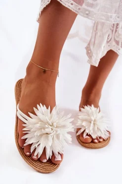 Best Damskie Klapki Japonki Z Materiałową Ozdobą Białe Eviana Damskie Klapki Damskie Japonki