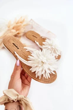 Best Damskie Klapki Japonki Z Materiałową Ozdobą Białe Eviana Damskie Klapki Damskie Japonki