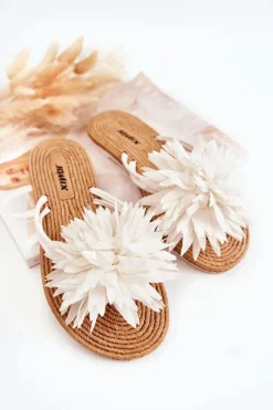 Best Damskie Klapki Japonki Z Materiałową Ozdobą Białe Eviana Damskie Klapki Damskie Japonki