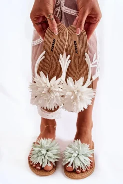 Best Damskie Klapki Japonki Z Materiałową Ozdobą Białe Eviana Damskie Klapki Damskie Japonki