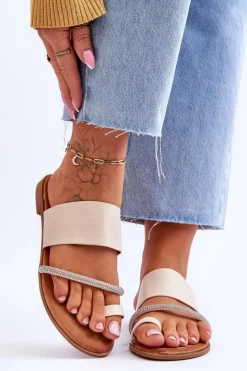 Klapki Damskie Japonki>Boto Damskie Klapki Japonki Z Ozdobnym Paskiem Beżowe Sublime