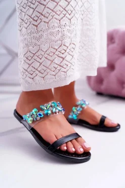 Online Boto Damskie Klapki Lu Boo Eleganckie Z Cyrkoniami Czarne Elementary