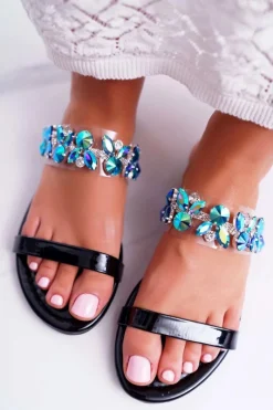 Online Boto Damskie Klapki Lu Boo Eleganckie Z Cyrkoniami Czarne Elementary