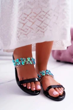 Online Boto Damskie Klapki Lu Boo Eleganckie Z Cyrkoniami Czarne Elementary