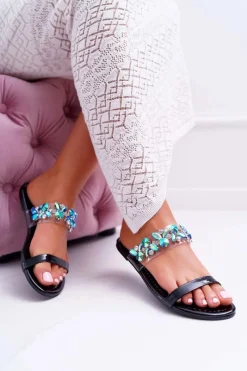 Online Boto Damskie Klapki Lu Boo Eleganckie Z Cyrkoniami Czarne Elementary