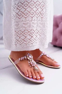 Outlet Boto Damskie Klapki Lu Boo Japonki Kryształy Różowe Conathe