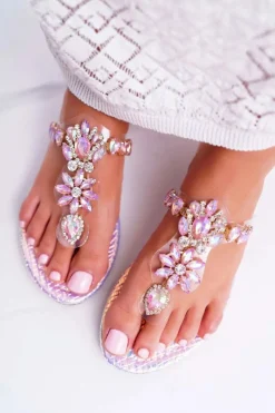 Outlet Boto Damskie Klapki Lu Boo Japonki Kryształy Różowe Conathe