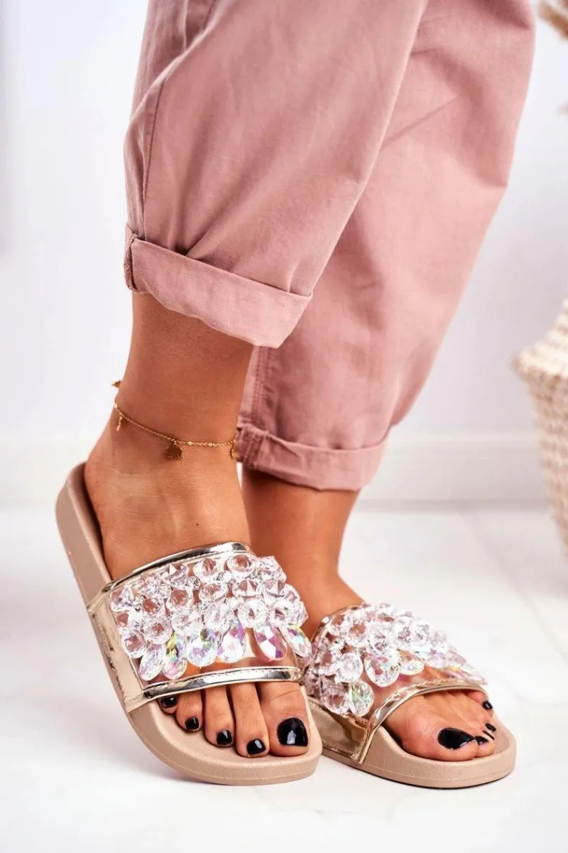 Sale Damskie Klapki Lu Boo Kryształki Beżowe Bobbi Damskie Klapki Damskie Klasyczne