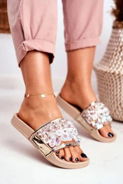 Sale Damskie Klapki Lu Boo Kryształki Beżowe Bobbi Damskie Klapki Damskie Klasyczne