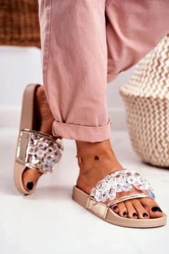 Sale Damskie Klapki Lu Boo Kryształki Beżowe Bobbi Damskie Klapki Damskie Klasyczne