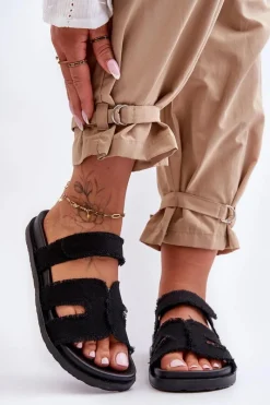 Outlet Damskie Klapki Materiałowe Na Rzep Czarne Lamirose Damskie Klapki Na Platformie|Klapki Damskie Klasyczne