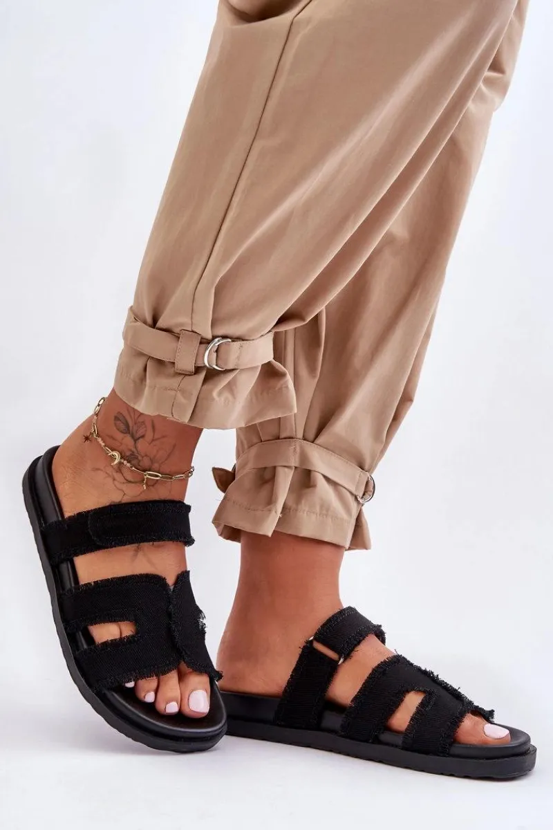 Outlet Damskie Klapki Materiałowe Na Rzep Czarne Lamirose Damskie Klapki Na Platformie|Klapki Damskie Klasyczne