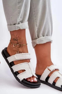 Damskie Klapki Materiałowe Na Rzep Białe Lamirose Damskie Klapki Damskie Klasyczne|Klapki Na Platformie