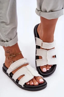 Damskie Klapki Materiałowe Na Rzep Białe Lamirose Damskie Klapki Damskie Klasyczne|Klapki Na Platformie